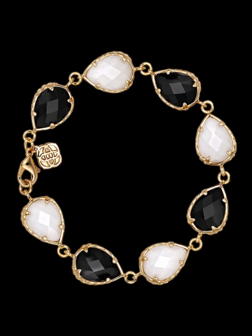 Kendra Scott Brynn Gold Bracelet in White Mother of Pearl & Black Opaque Glass
